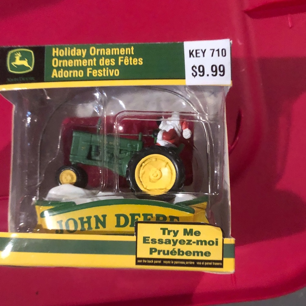 John Deere Green Tractor Ornament with Yellow Wheels and Red Accents
